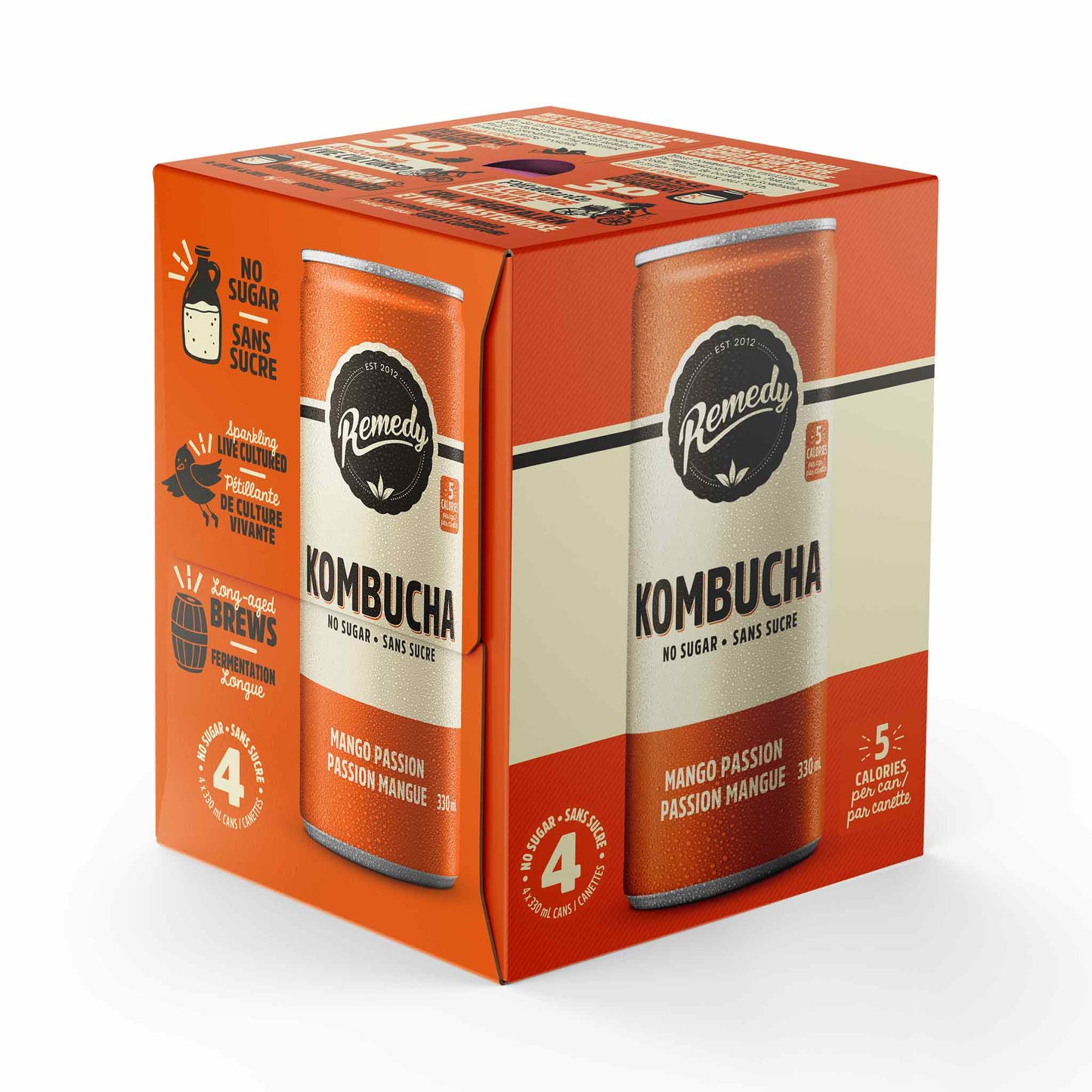 Remedy Organic Mango Passion No Sugar Kombucha 330ml 4pk