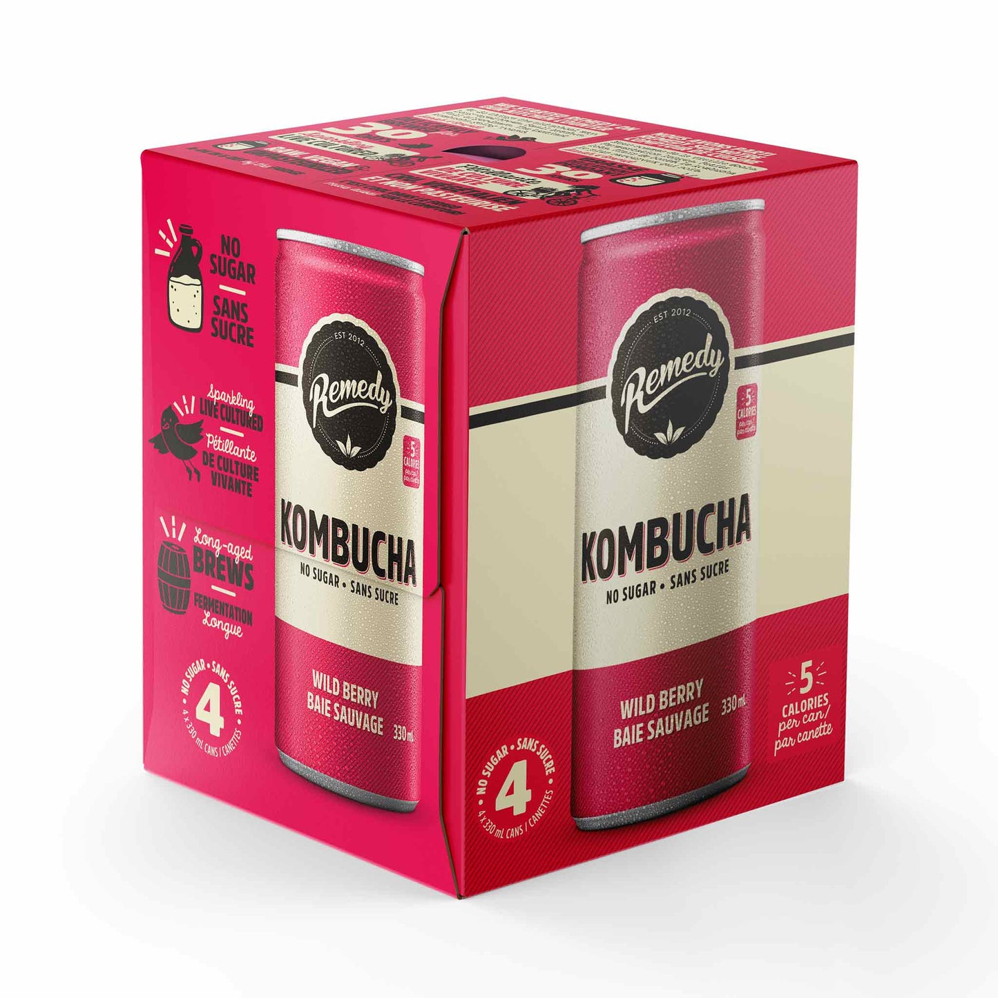 Remedy Organic Wild Berry No Sugar Kombucha 330ml 4pk