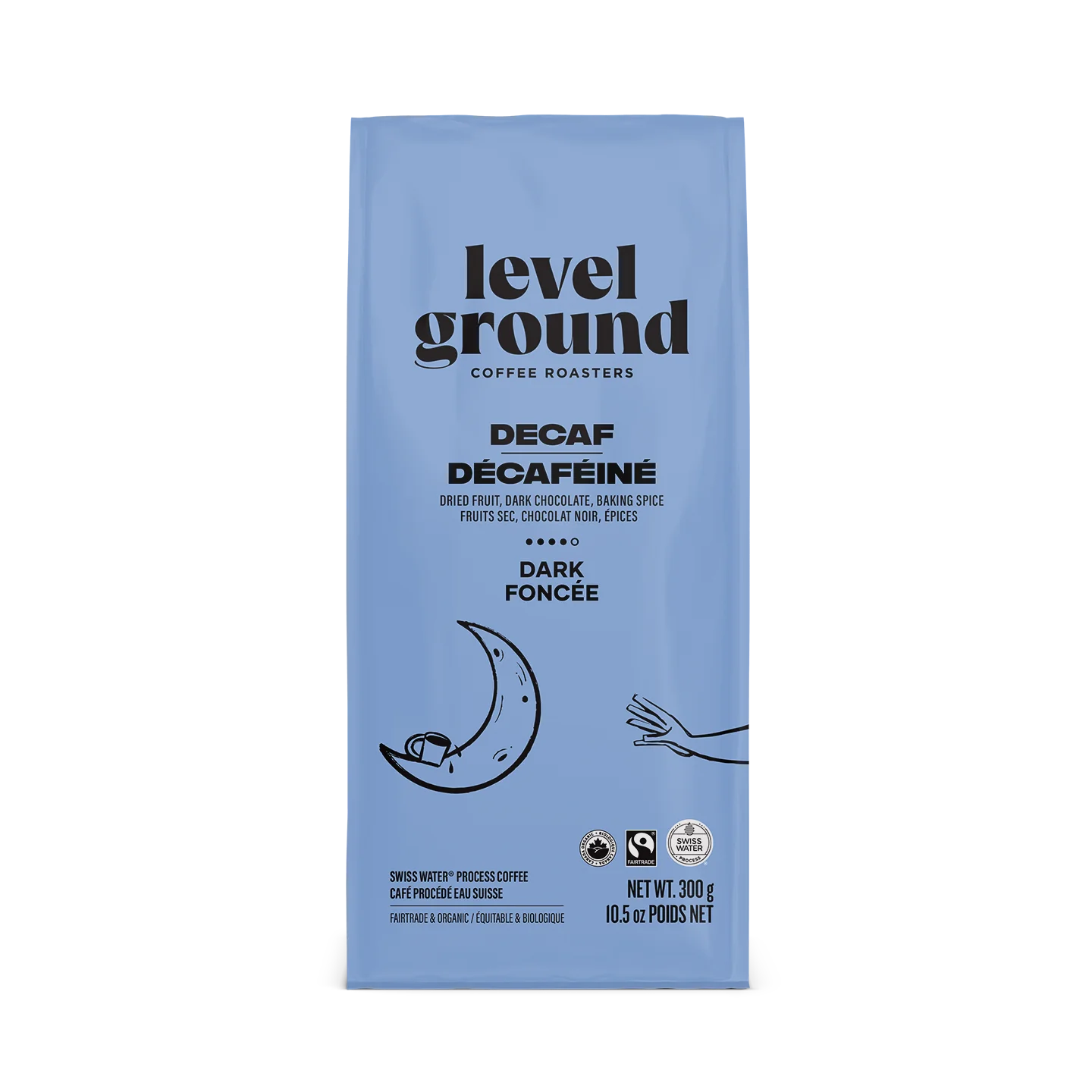 Level Ground Trading Decaf Organic Dark Roast Coffee Ground 300g