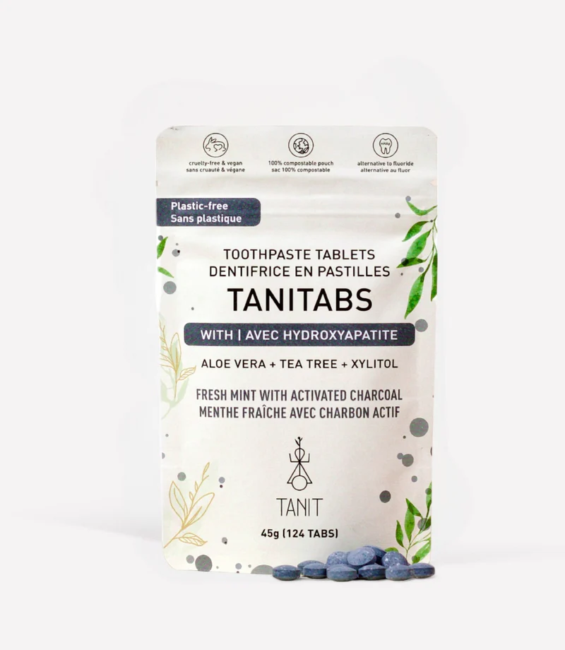 TaniTabs Toothpaste Tabs Fresh Mint with Charcoal Pouch 124 Tablets