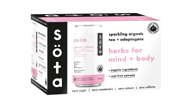 SOTA Org Sparkling Tea Grapefruit Hibiscus Calm 355ml 6pk