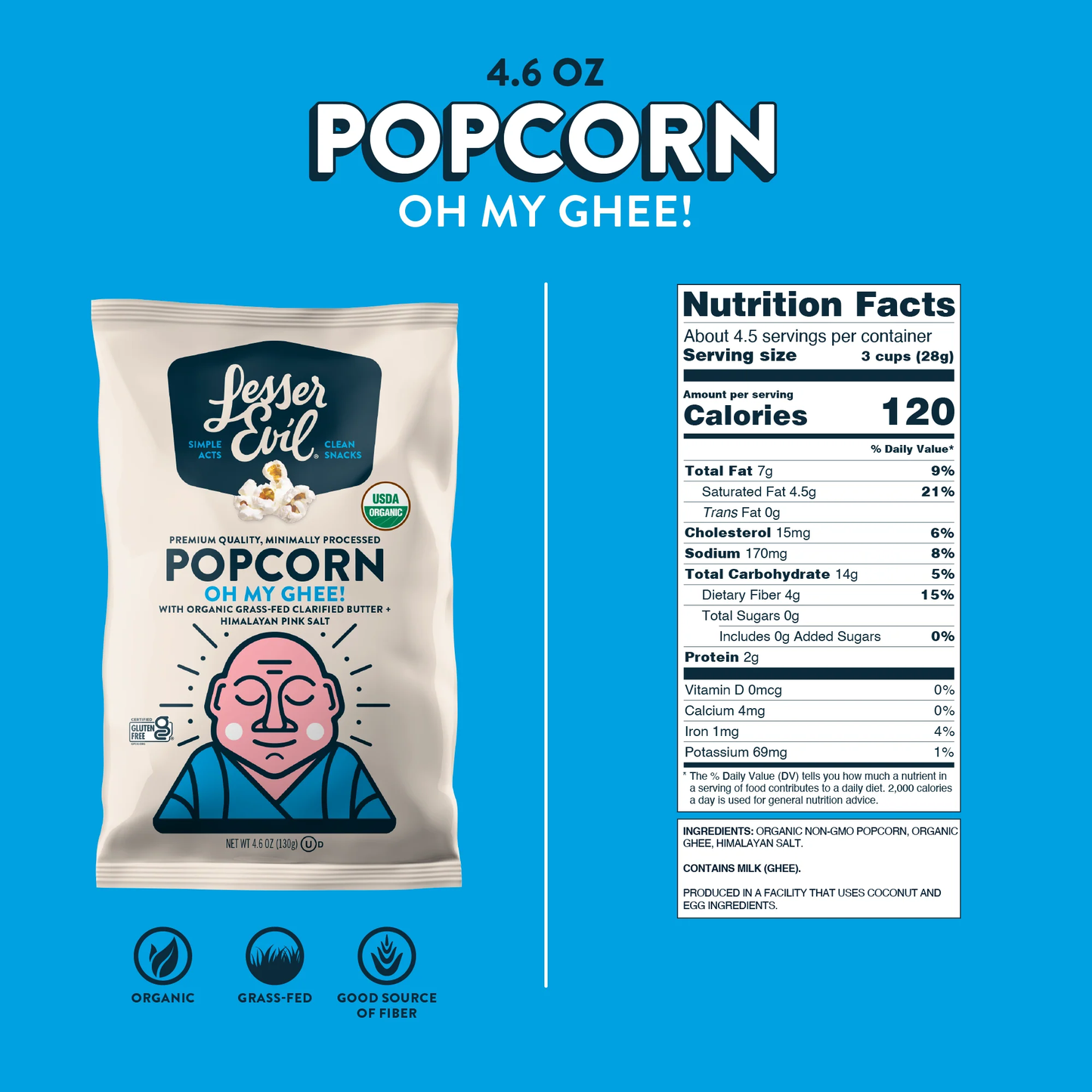 Lesser Evil Organic Popcorn Oh My Ghee 142g