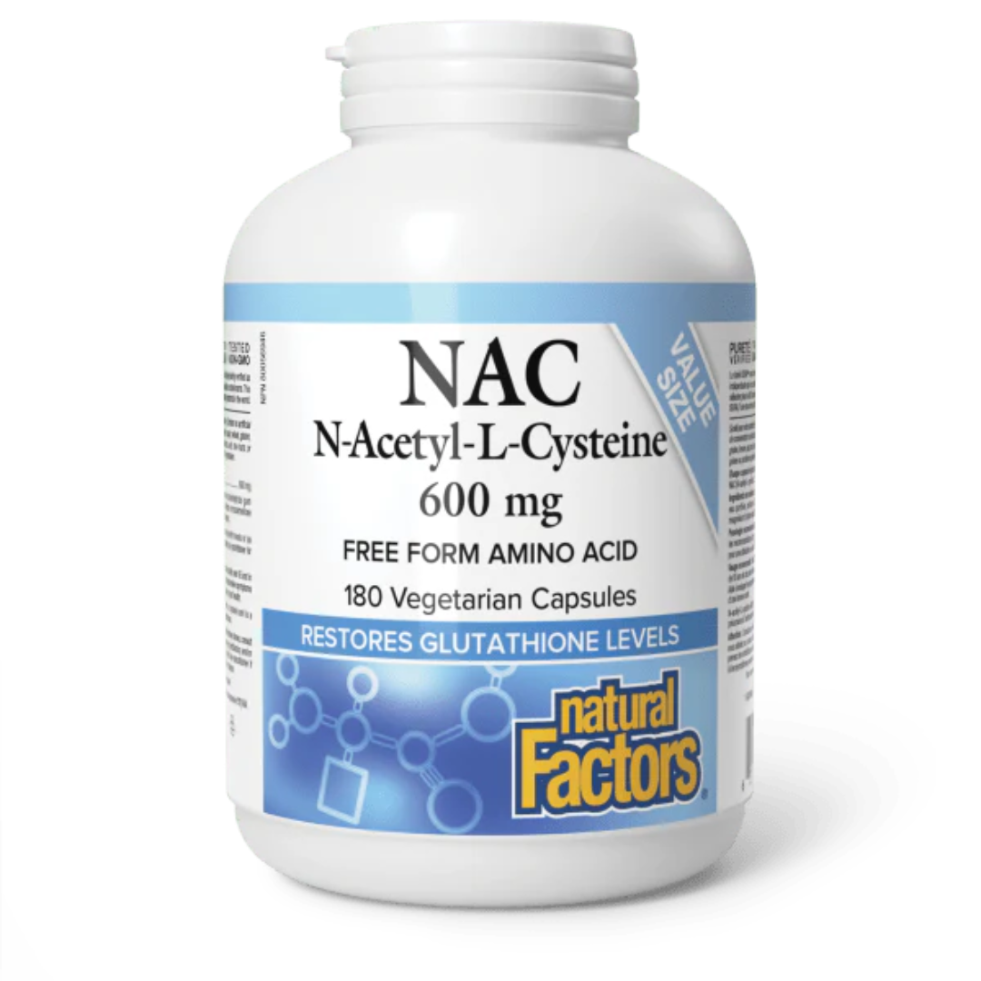 Natural Factors NAC N-Acetyl-L-Cysteine 600mg 180 Vegetarian Capsules