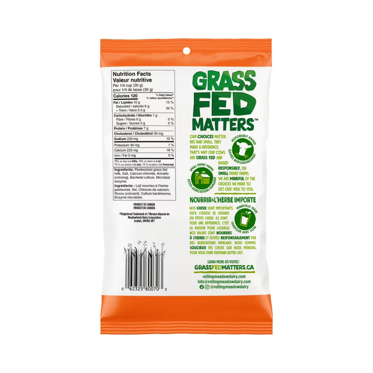 Rolling Meadow Grass Fed Cheddar Shredded Cheese 200g