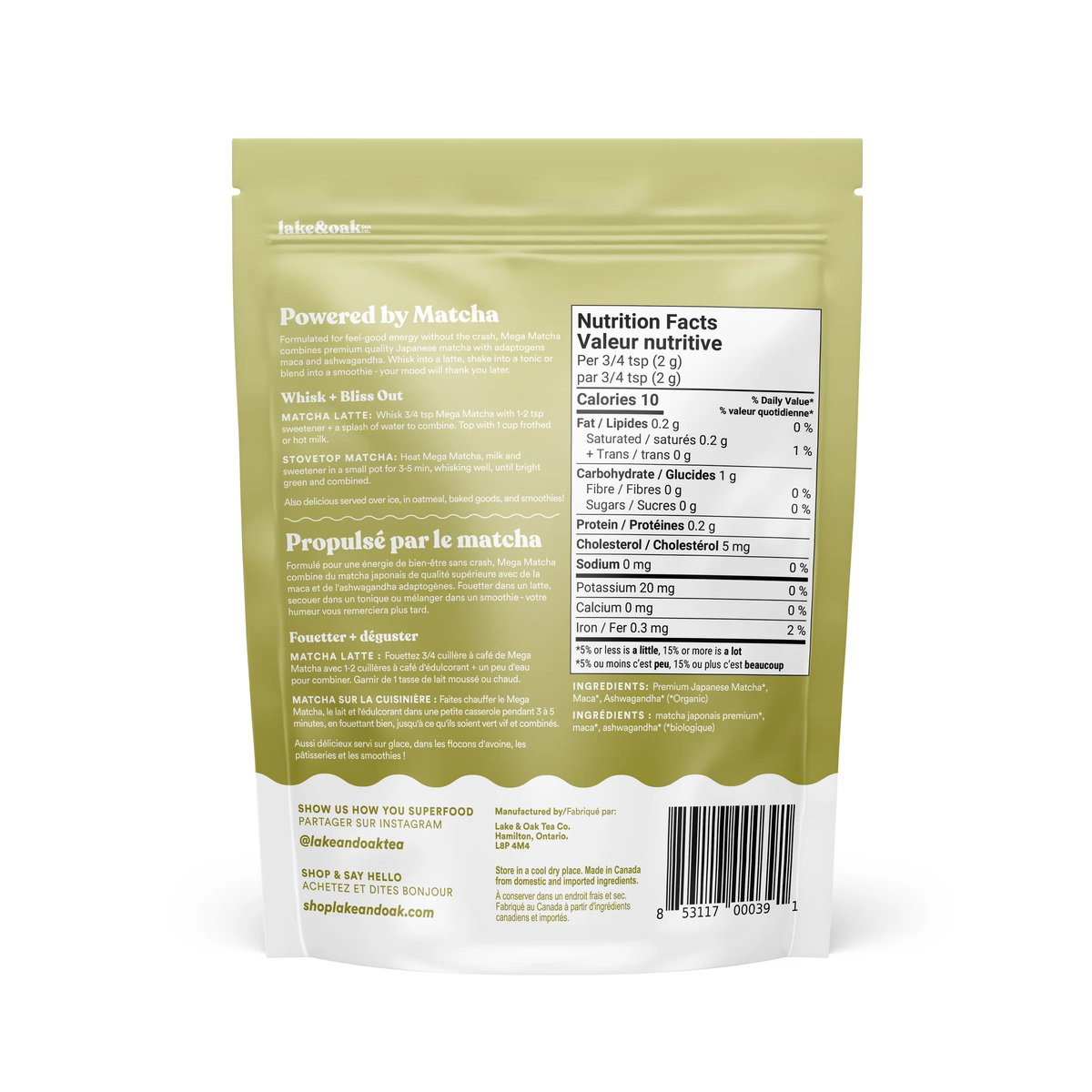 Lake and Oak Organic Mega Matcha 80g - 50 servings