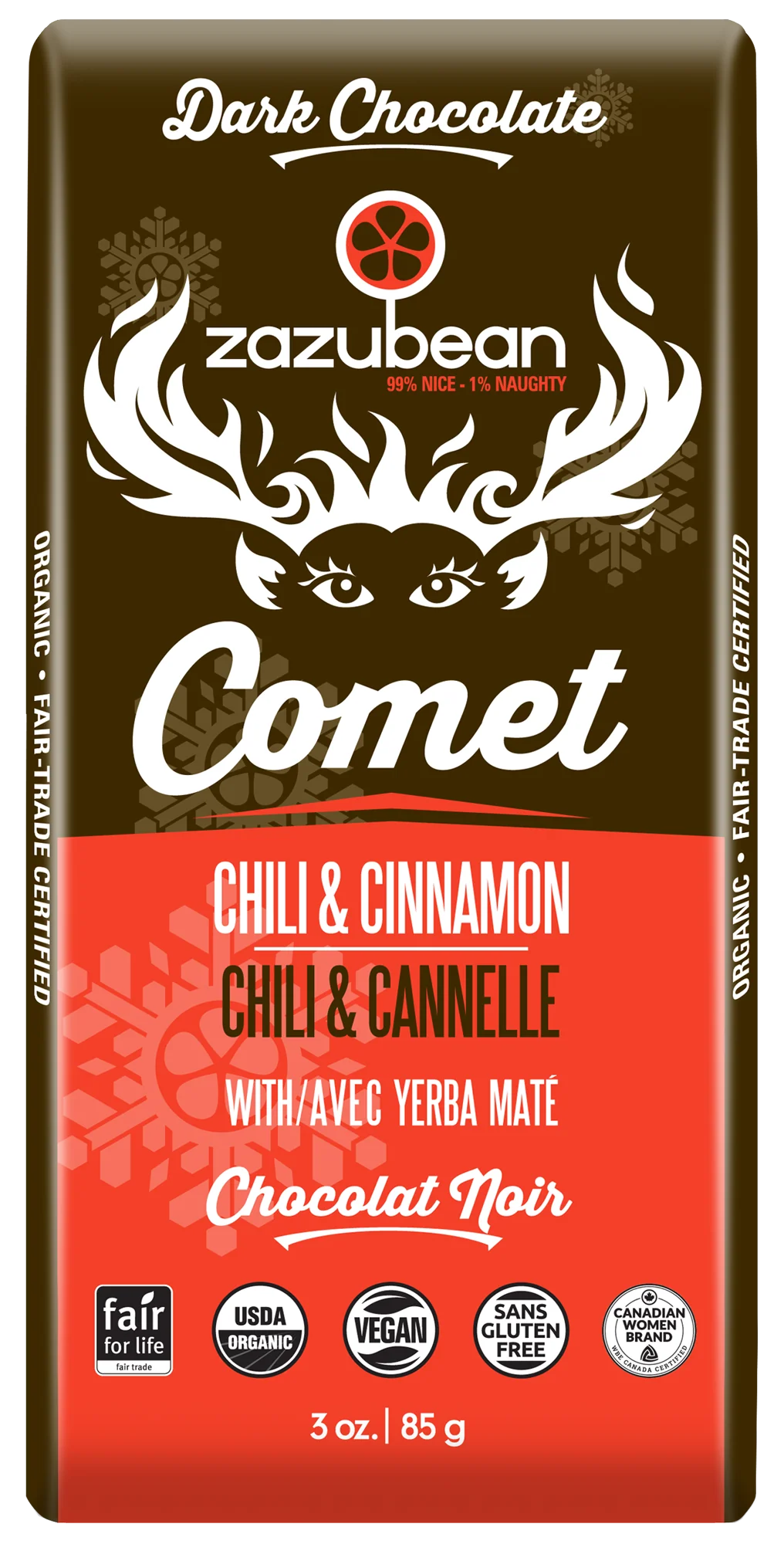 Zazubean Org Comet Chili Cinnamon Chocolate Bar 85g