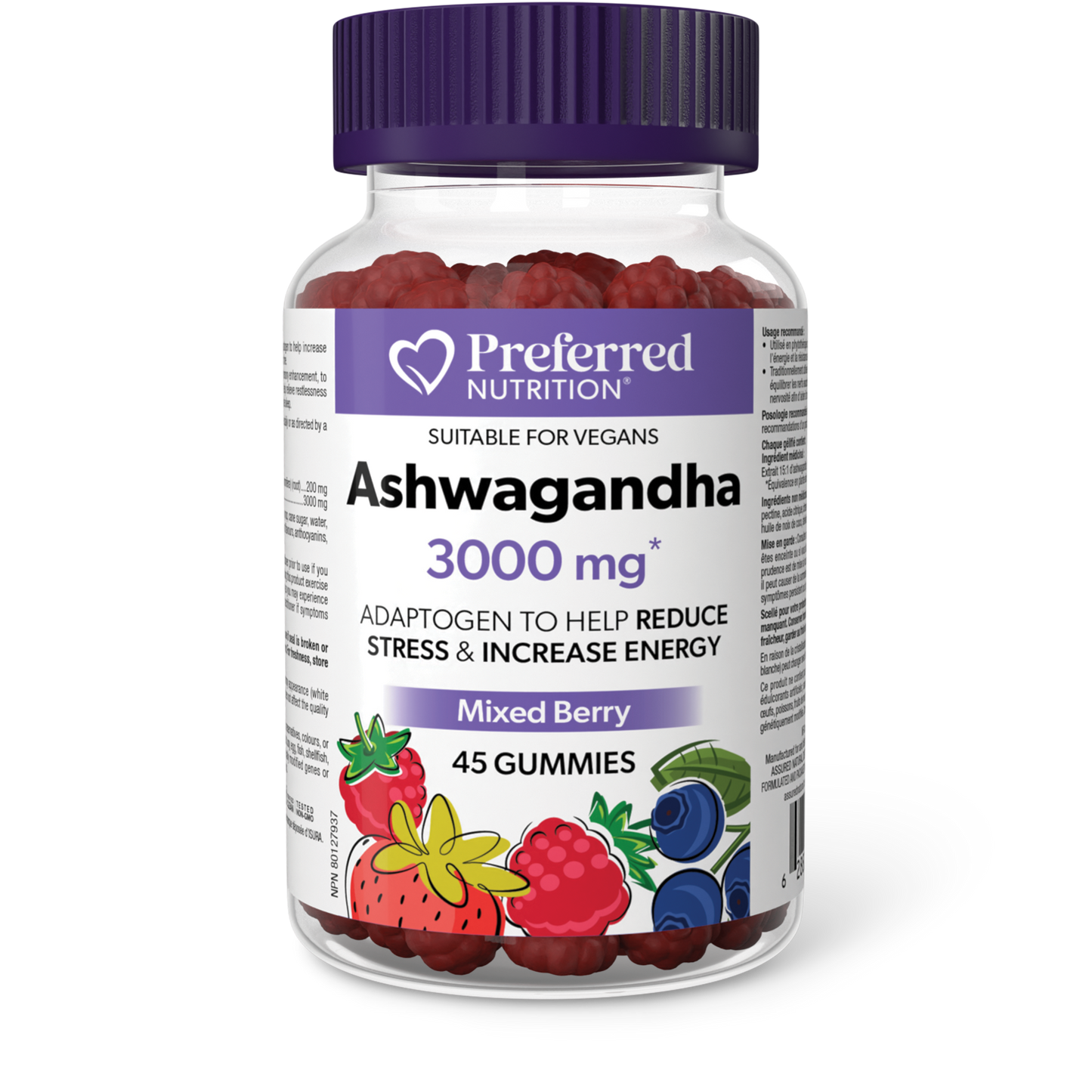 Preferred Nutrition Mixed Berry Ashwagandha Gummies 3000mg 45 Gummies