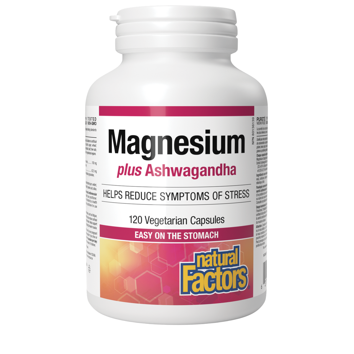 Natural Factors Magnesium Bisglycinate Plus Ashwagandha 120 Vegetarian Capsules