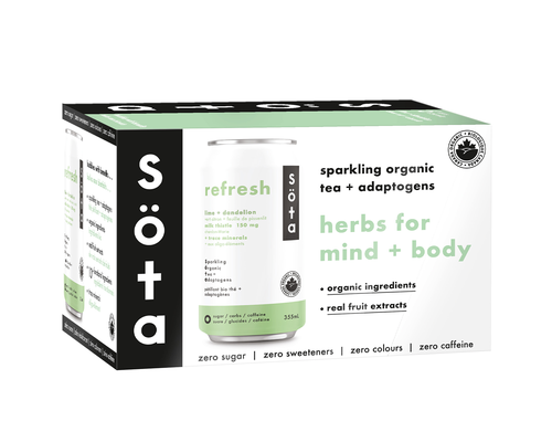 SOTA Organic Sparkling Tea Lime Dandelion Refresh 355ml 6pk