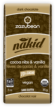Load image into Gallery viewer, Zazubean Nakid Cocoa Nib and Vanilla Dark Chocolate Bar 85g