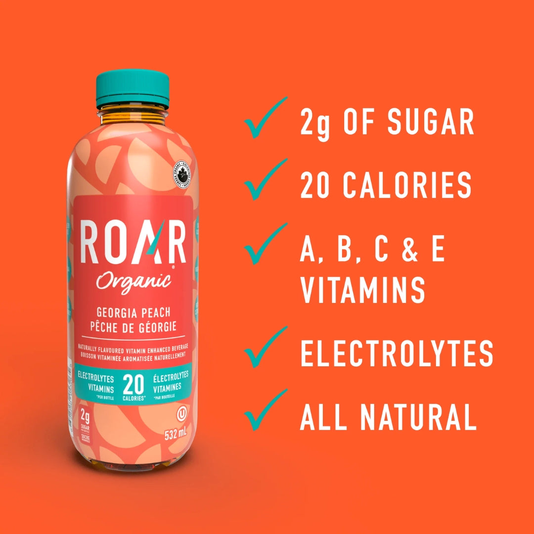 Roar Organic Hydration Drink Georgia Peach 532ml 12 Pack