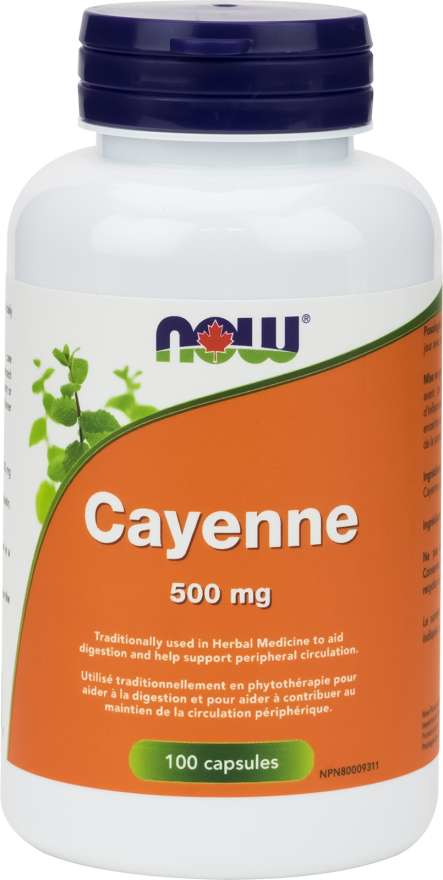 NOW Cayenne 500mg 100 Vegetable Capsules