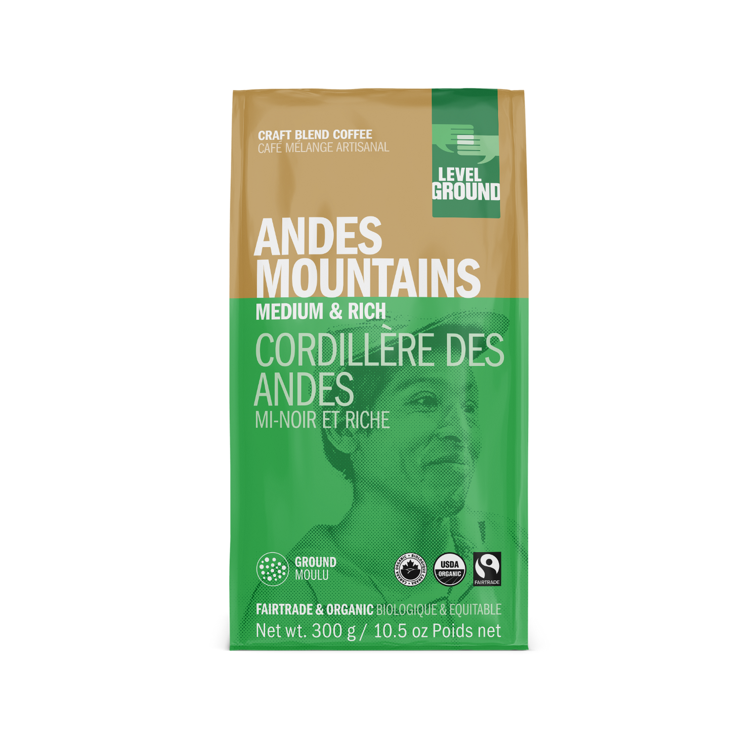 Level Ground Trading Andes Mountains Organic Ground Coffee 300g