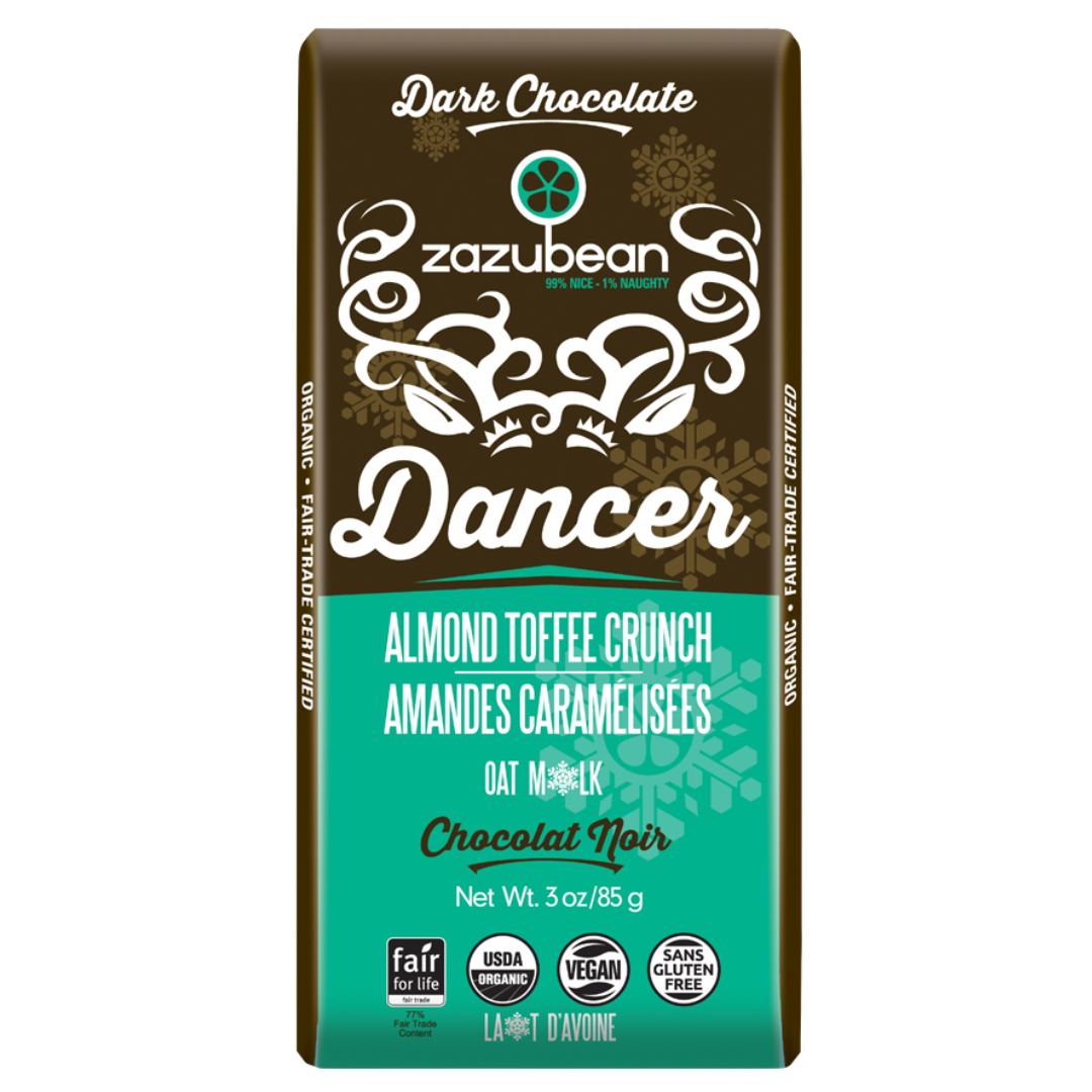 Zazubean Organic Dancer Almond Toffee Crunch Oat Milk Chocolate Bar 85g