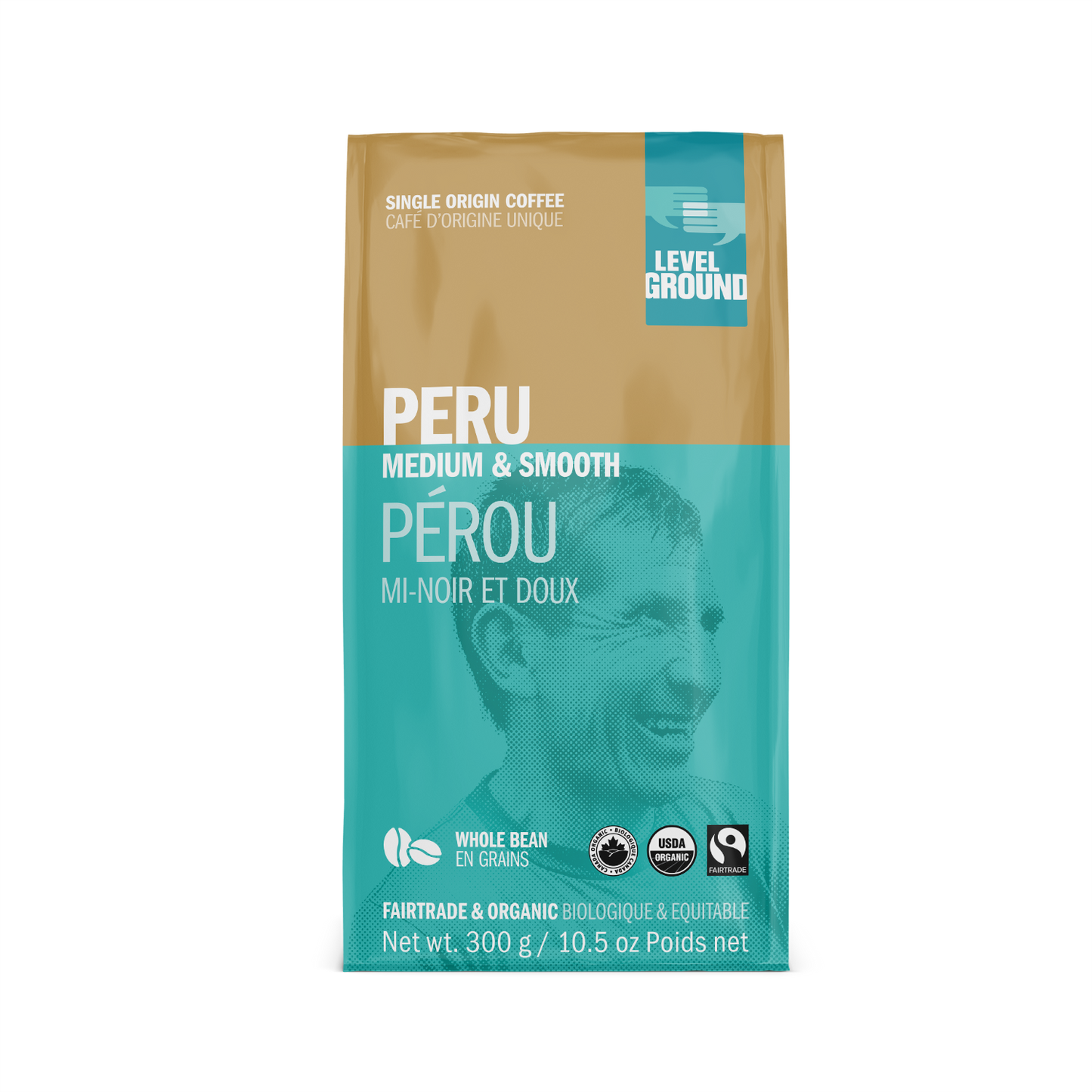Level Ground Trading Peru Organic Medium Roast Whole Bean Coffee 300g