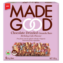 Load image into Gallery viewer, Made Good Chocolate Drizzled Birthday Cake Bars 120g
