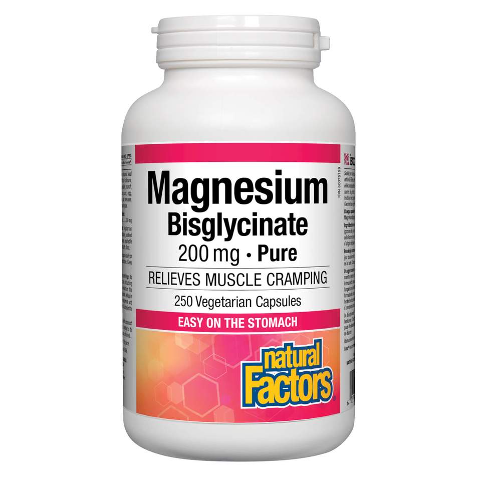 Natural Factors Magnesium Bisglycinate 200mg 250 Vegetarian Capsules