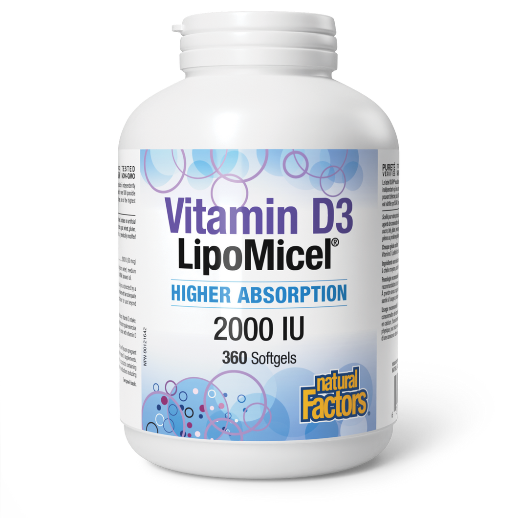 Natural Factors LipoMicel Vitamin D3 2000IU 360 Softgels
