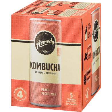 Remedy Organic Peach No Sugar Kombucha 330ml 4pk