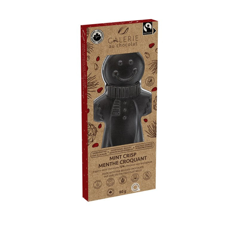 Galerie Au Chocolat Dark Chocolate Mint Gingerbread Man Shaped Bar 80g