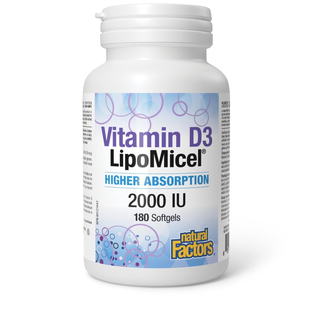 Natural Factors LipoMicel Vitamin D3 2000 IU 180 Softgels