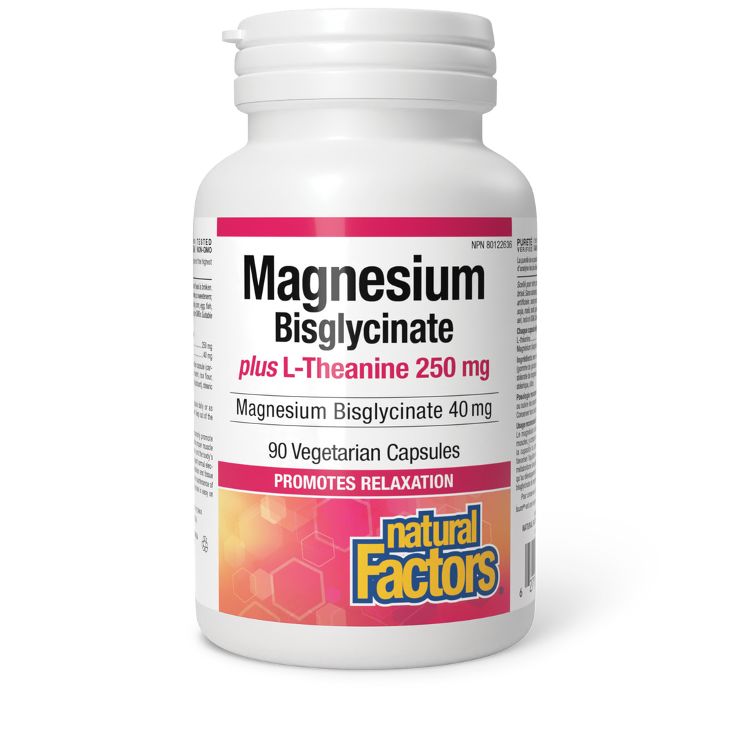 Natural Factors Magnesium Bisglycinate 40mg L-Theanine 250mg 90 Vegetarian Capsules