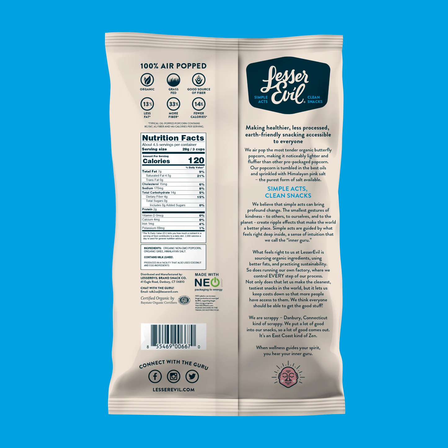 Lesser Evil Organic Popcorn Oh My Ghee 142g
