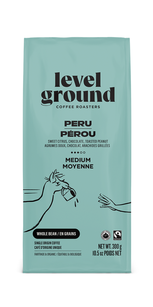 Level Ground Trading Peru Organic Medium Roast Whole Bean Coffee 300g