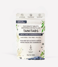 Load image into Gallery viewer, Tanit Toothpaste Tab Fresh Mint with Charcoal 124tab pouch
