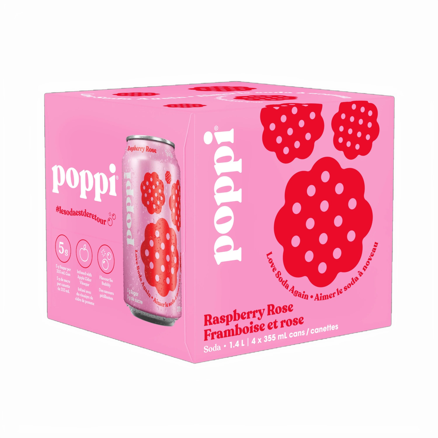 Poppi Soda Raspberry Rose 355ml 4pk