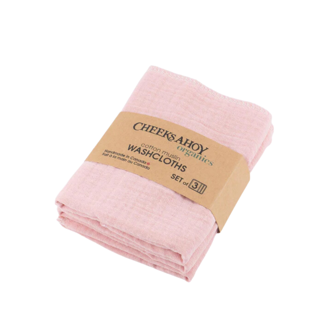 Cheeks Ahoy Organic Muslin Washcloths Rose Garden 3pk