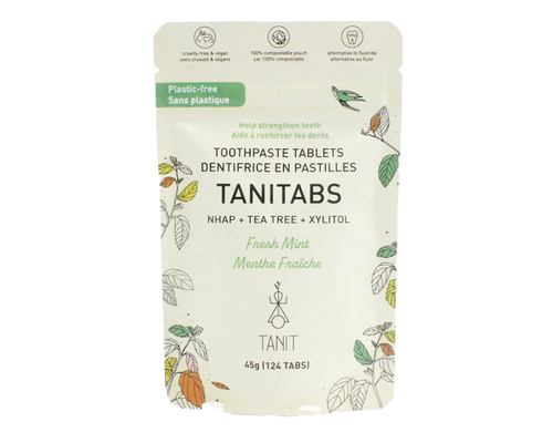 TaniTabs Toothpaste Tabs Fresh Mint with Charcoal Pouch 124 Tablets