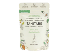 Load image into Gallery viewer, Tanit Toothpaste Tab Fresh Mint with Charcoal 124tab pouch
