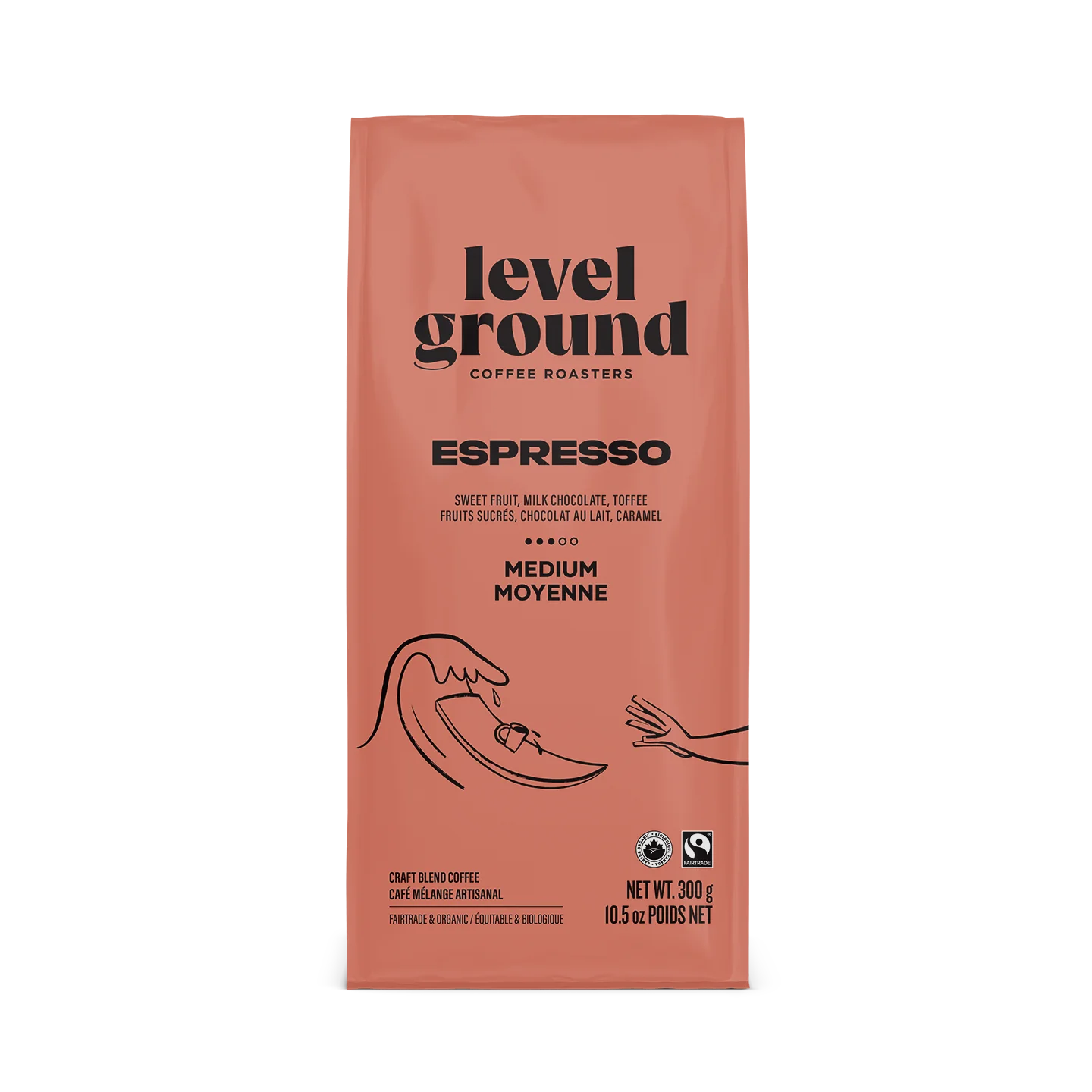 Level Ground Trading Espresso Medium Roast Organic Coffee Whole Bean 300g