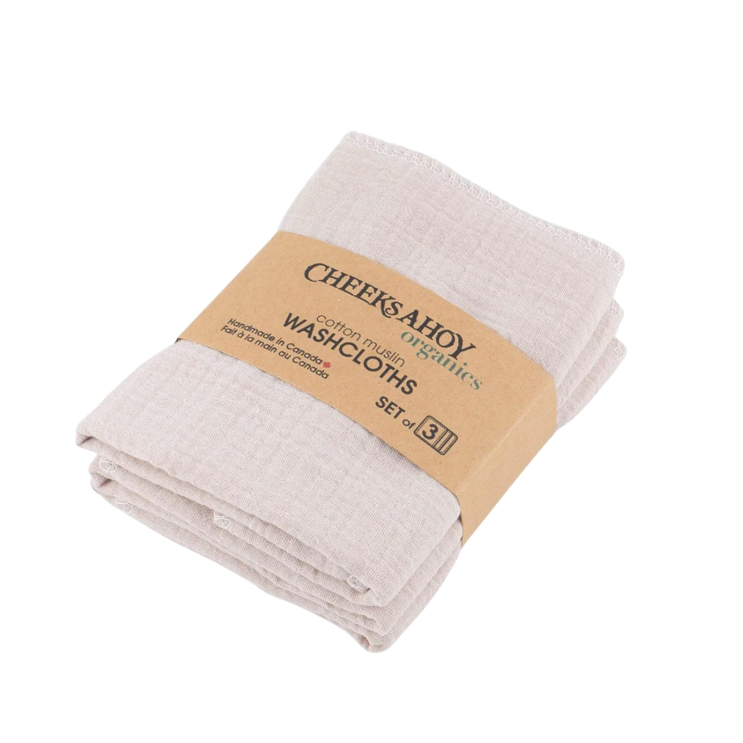 Cheeks Ahoy Organic Muslin Washcloth Biscotti 3pk
