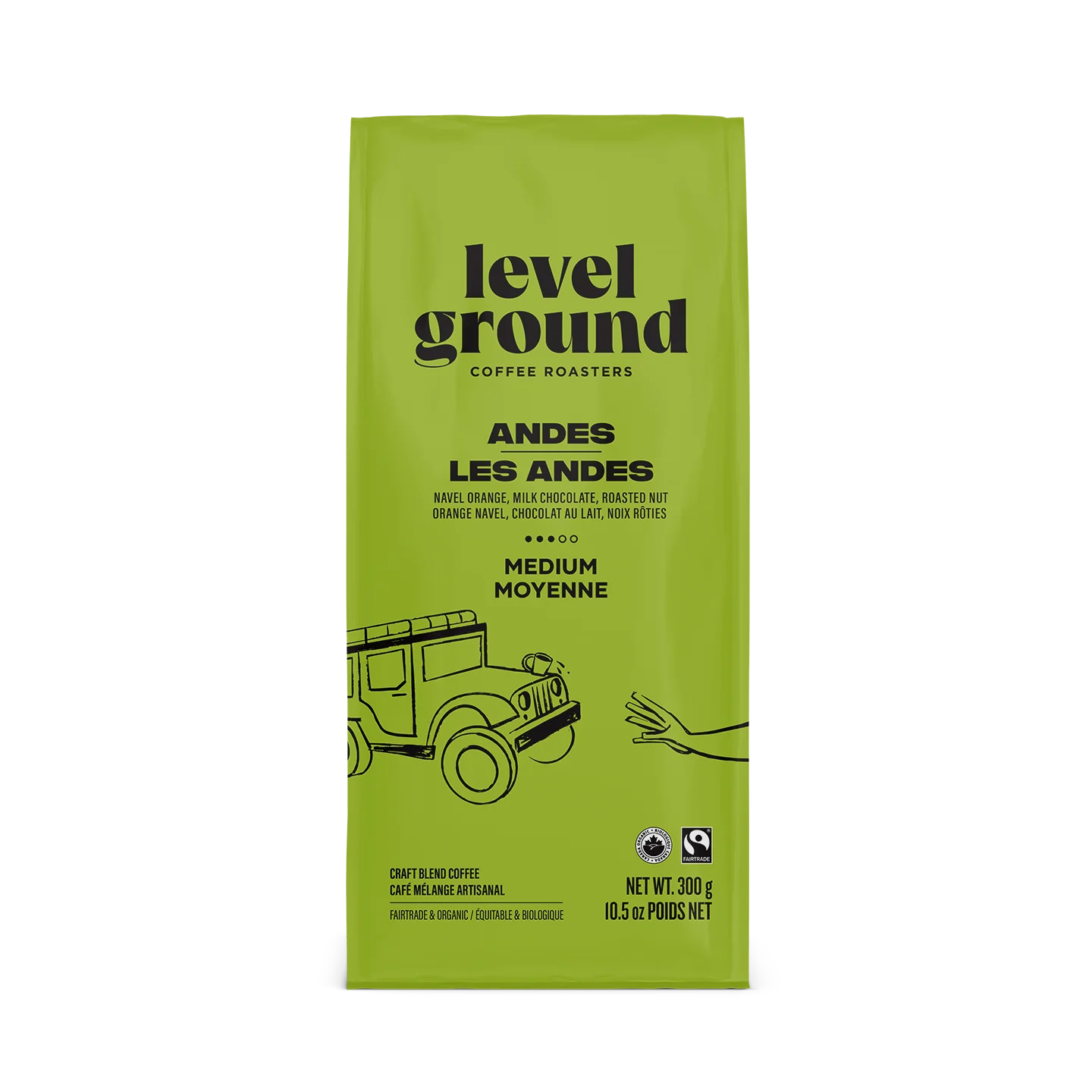 Level Ground Trading Organic Andes Mountains Coffee Whole Bean 300g