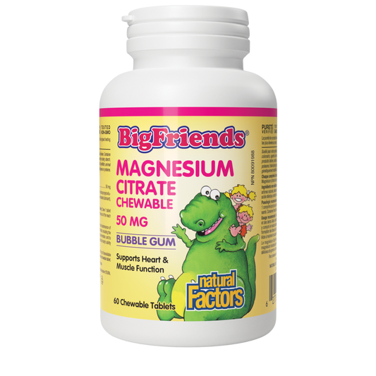 Natural Factors Big Friends Magnesium Citrate 50mg Bubble Gum Flavour 60 Chewable Tablets