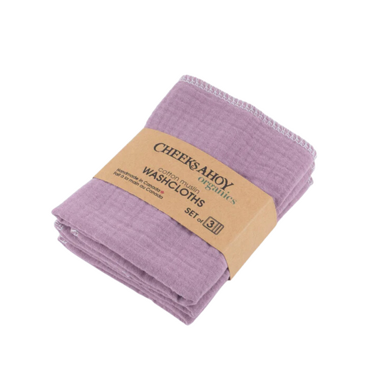 Cheeks Ahoy Organic Muslin Washcloths Lilac 3pk