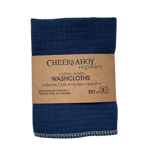 Cheeks Ahoy Organic Cotton Muslin Washcloth Twilight 3pk