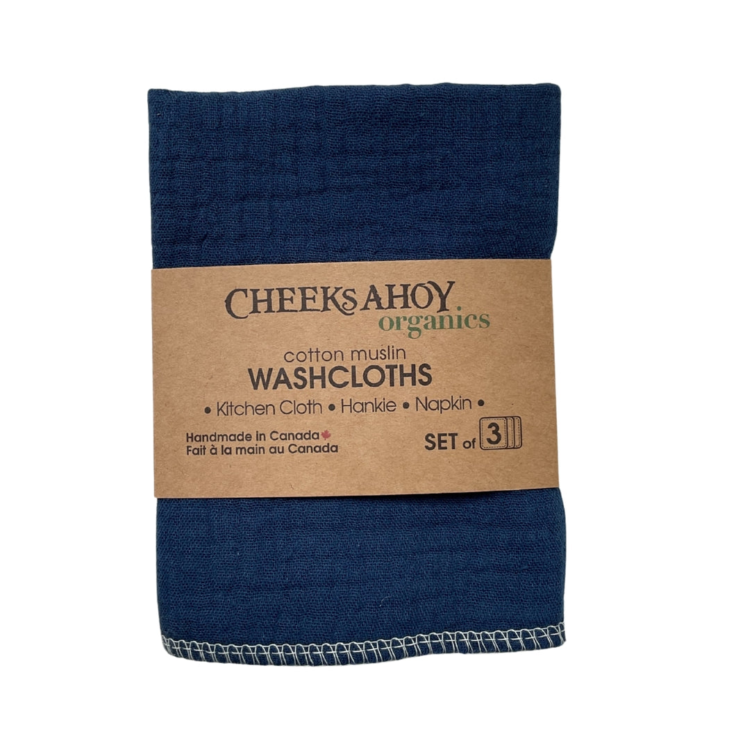 Cheeks Ahoy Organic Cotton Muslin Washcloth Twilight 3pk