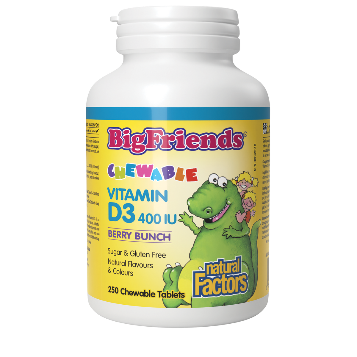 Natural Factors Big Friends Vitamin D 400 IU Berry Bunch Flavour 250 Chewable Tablets