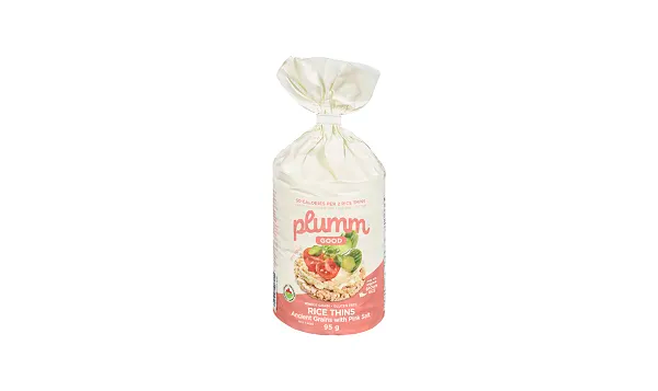 Plumm Good Organic Ancient Grains Rice Cake Thins Pink Salt 95g