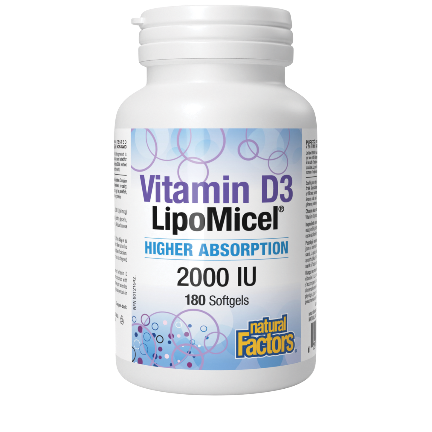 Natural Factors LipoMicel Vitamin D3 2000 IU 180 Softgels