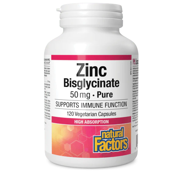 Natural Factors Zinc Bisglycinate 50mg 120 Vegetarian Capsules