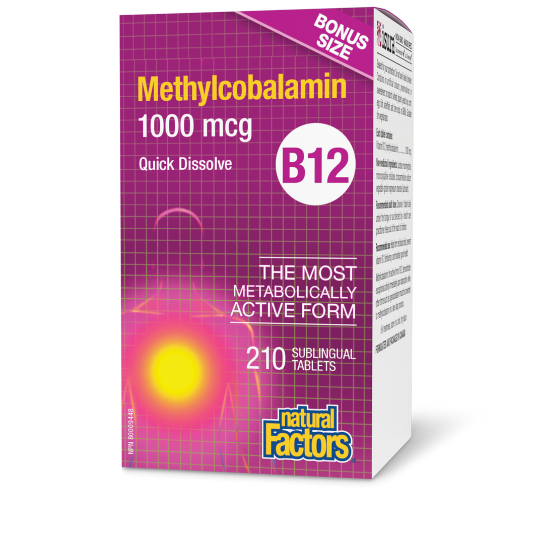 Natural Factors Methylcobalamin B12 1000mcg 210 Sublingual Tablets Bonus Size