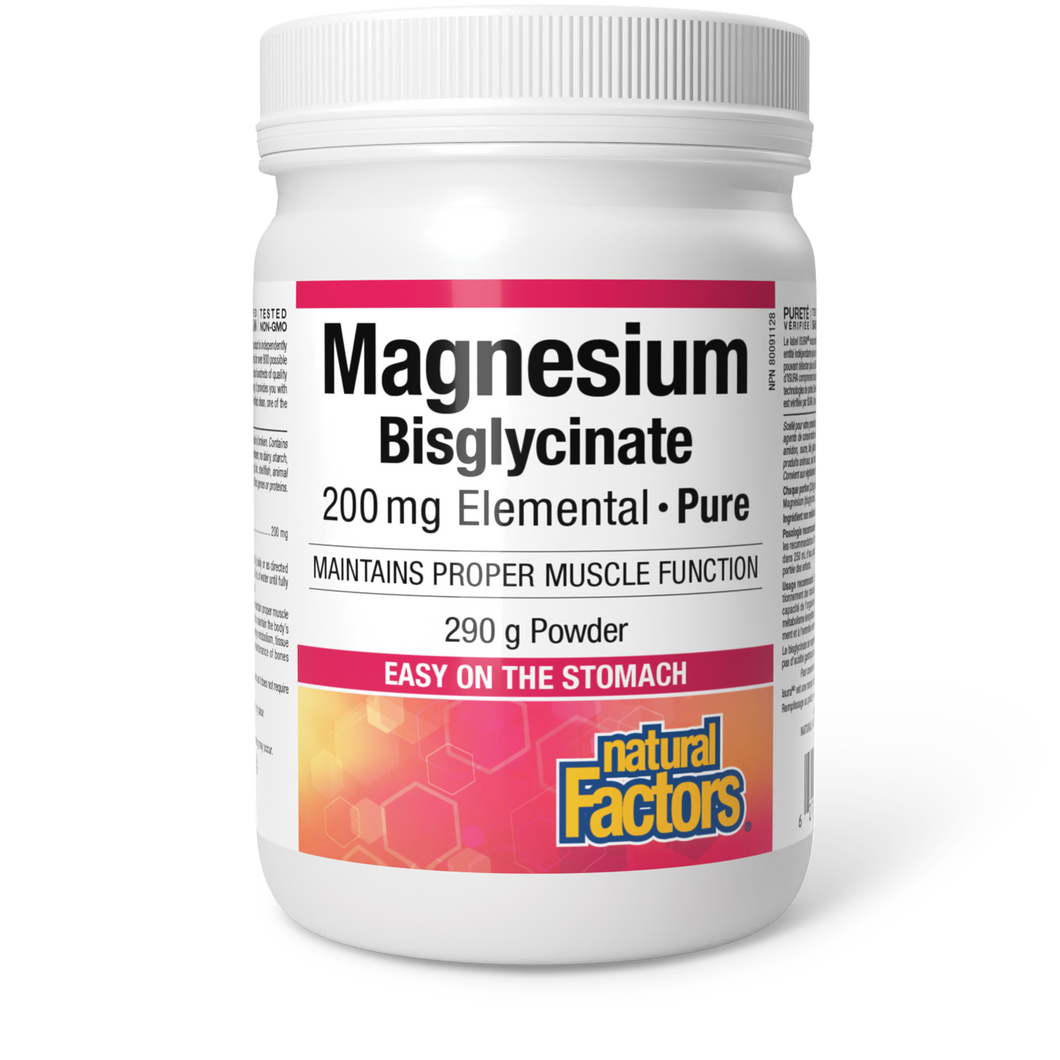 Natural Factors Magnesium Bisglycinate Pure Powder 200mg 290g