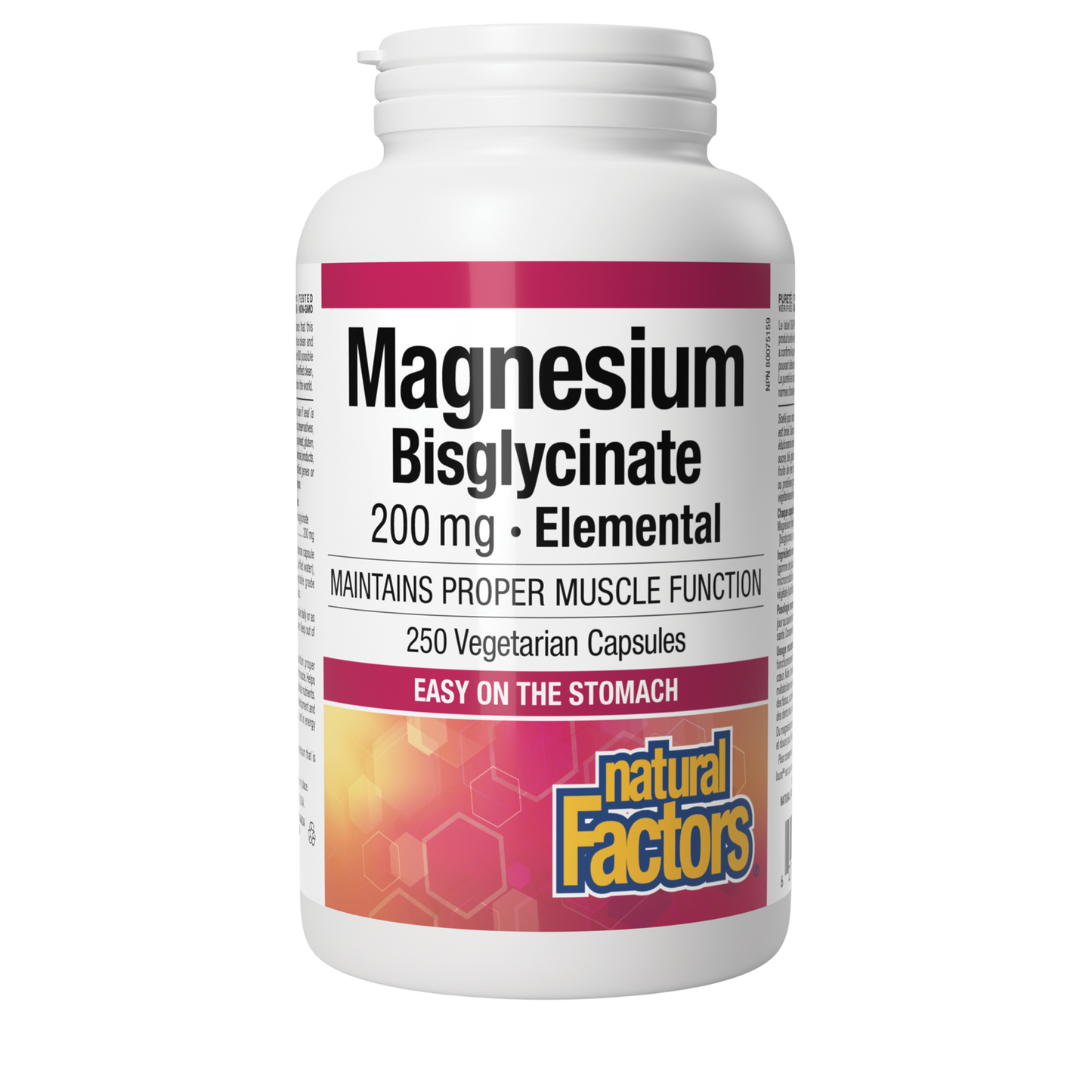 Natural Factors Magnesium Bisglycinate 200mg 250 Vegetarian Capsules