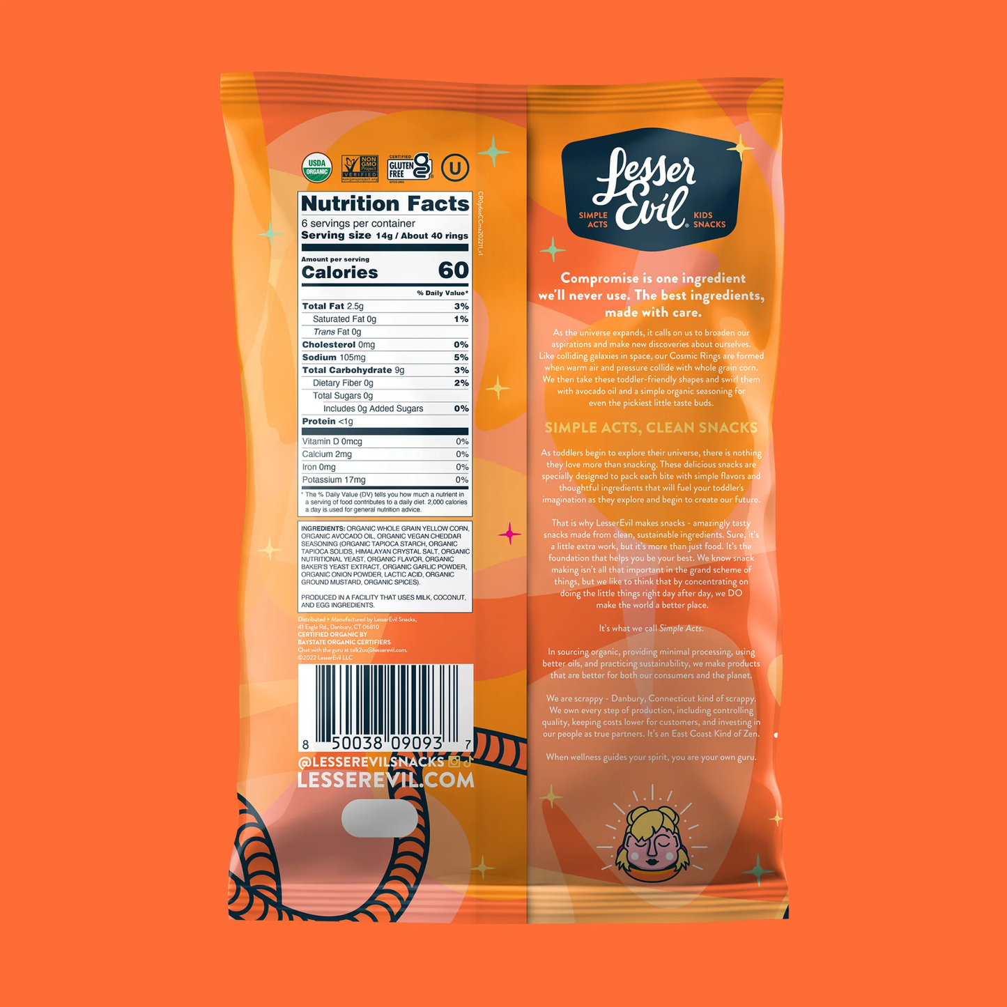 Lesser Evil Cosmic Cheddar Rings 85g