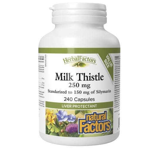 Natural Factors Milk Thistle Silymarin 250mg Bonus Size 240 Vegetarian Capsules