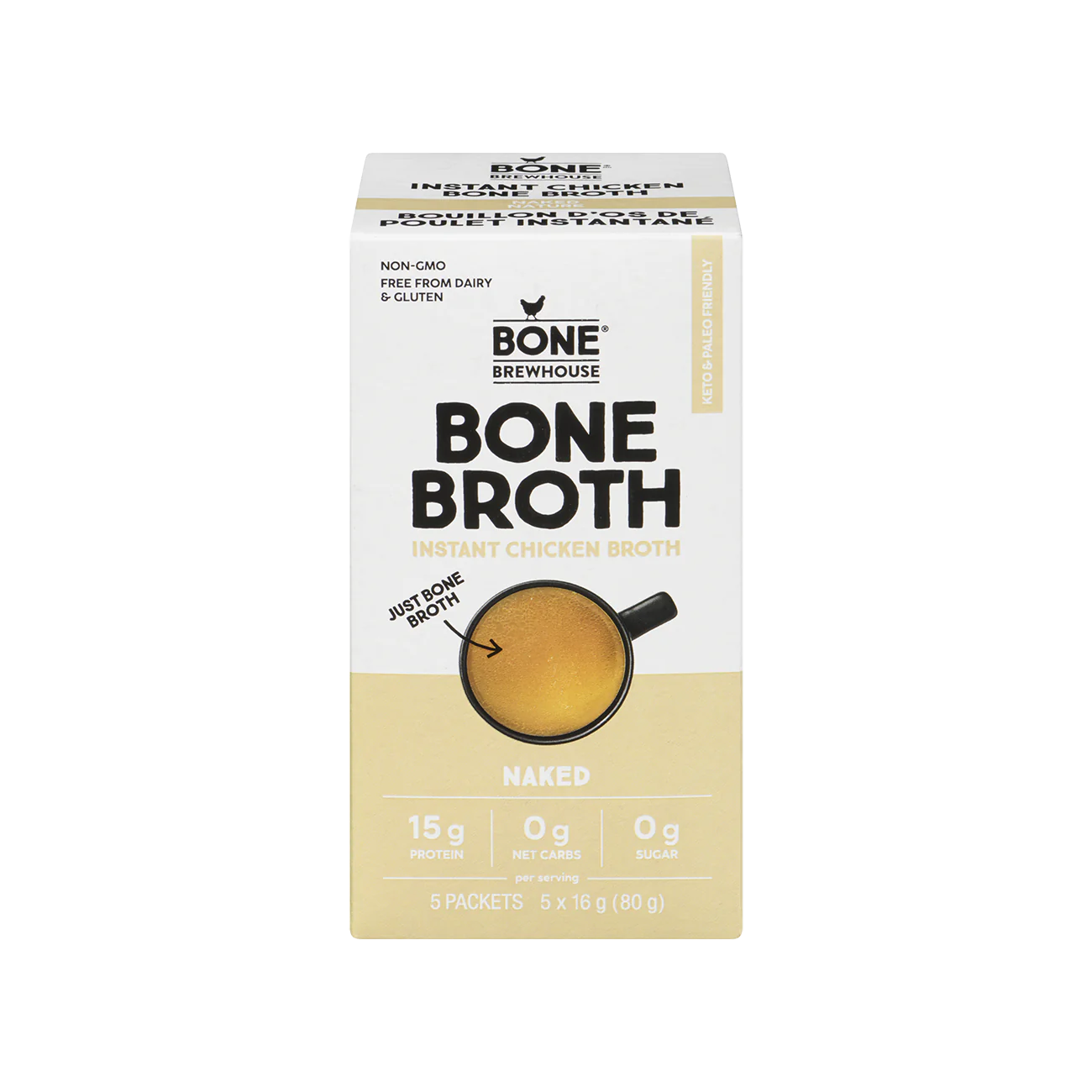 BoneBrewhouse Naked Instant Chicken Bone Broth 80g 5pk